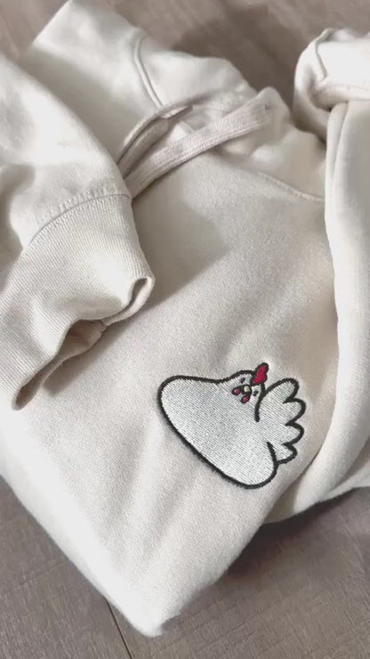 Embroidered Chicken Hoodie: Footprint Sleeve, Chicken Lover Gift